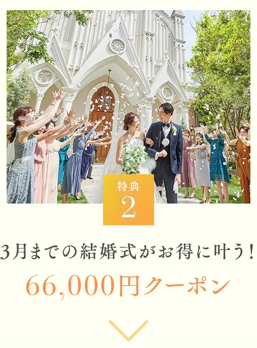 特典2 3月までの結婚式がお得に叶う！66,000円クーポン